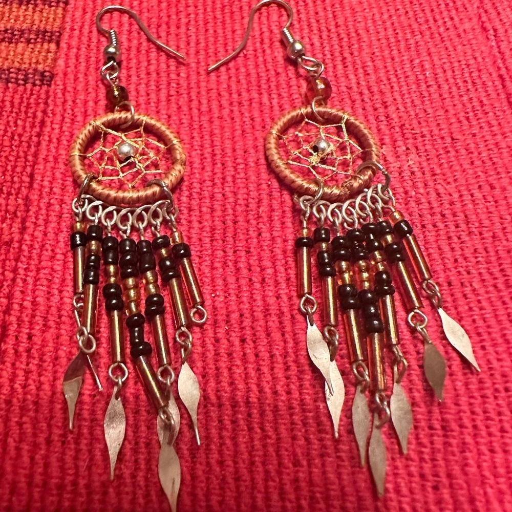 Dreamcatcher Earrings with Silver and Brown Accents